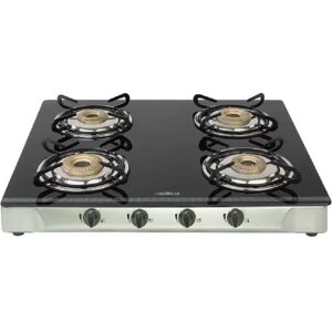 Elica Prime Vetro 460 Cooktop with Double Drip Tray, Euro Coated Grid, Glass Top & Stainless Steel Finish, Heavy Brass Burners (CT-DT-1J)