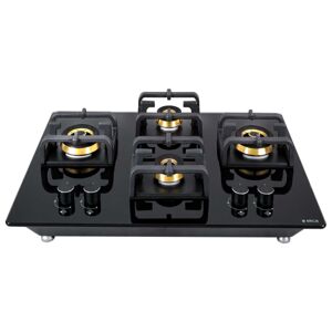 Elica Flexi Pro 4 Burner HOB with Multi-Flame Control, Cast Iron Grid, Free Standing Hob, Ring Brass Burners, Auto-Ignition System (FB-4-B-70-MT-DX)