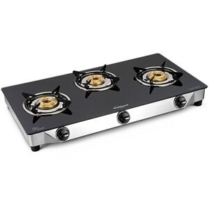 Sunflame 3B Astra DLX Cooktop Powder Coated Pan Supports, Toughened Glass Cooktop, Stainless Steel Drip Trays, High Efficiency Brass (Stainless Steel)