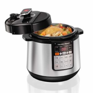 Hamilton Beach Electric Pressure Cooker, 10 in 1 Function, Rice Cooker, Idli Maker, 1 Touch Steam Release (Black)