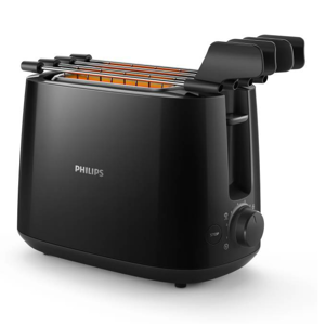 Philips Daily Collection Toaster with 8 Browning Settings, Integrated Bun Rack, Automatic Shut-off, Defrost Function (Black, HD2583/90)