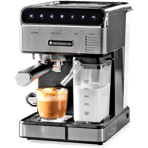 Wonderchef Regenta Automatic Coffee Maker with 20 Bar Pressure, Auto Frother, LCD Touch Control, Single Touch Cleaning (Silver)