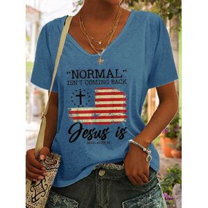 JustFashionNow Casual V Neck Flag Loose T-Shirt - Blue - Size: XXL