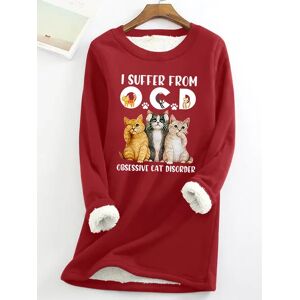 Lilicloth.com I Suffer From Ocd Obsessive Cat Disorder Women's Warmth Fleece Sweatshirt - Red - Size: 3XL