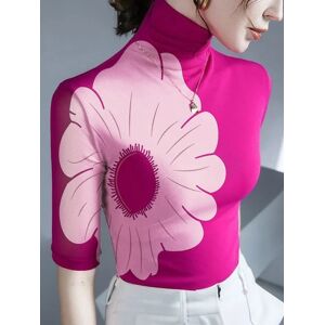 Stylewe Half Sleeve Elegant Tight Turtleneck Floral T-Shirt