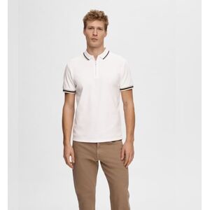 SELECTED HOMME White Cotton Zipped Polo T-shirt