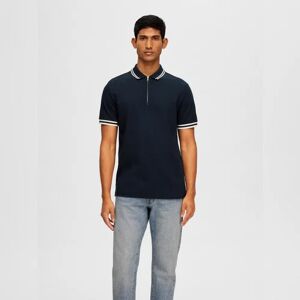 SELECTED HOMME Blue Cotton Zipped Polo T-shirt