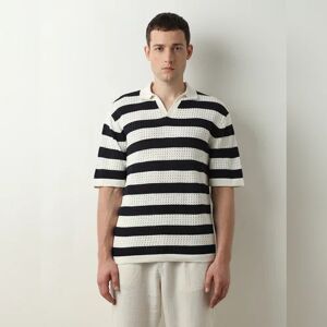 SELECTED HOMME Black Striped Knitted Polo T-shirt