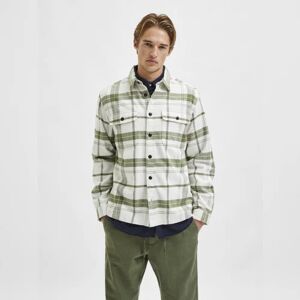 SELECTED HOMME White Organic Cotton Checks Overshirt