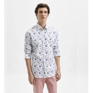 SELECTED HOMME White Floral Organic Cotton Full Sleeves Shirt