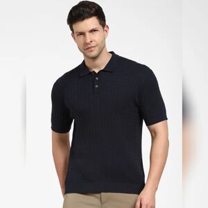 SELECTED HOMME Navy Blue Cable Knit Polo T-shirt