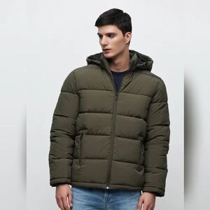 SELECTED HOMME Green Hooded High-Neck Puffer Jacket
