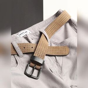 JACK & JONES JACK&JONES Beige Perforated Detail Leather Belt