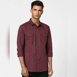 JACK & JONES JACK&JONES Maroon Solid Full Sleeves Shirt