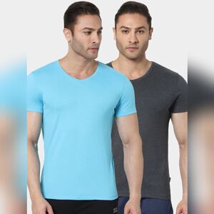 JACK & JONES JACK&JONES Blue & Grey V Neck T-shirts - Pack of 2