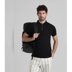 JACK & JONES JACK&JONES Black Zip-Up Jacquard Polo T-shirt