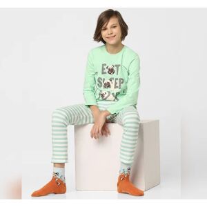 JACK & JONES JUNIOR JACK&JONES Boys Green Printed T-shirts & Pyjama Night Suit Set