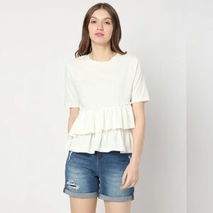 VERO MODA White Ruffle Detail Knit Top