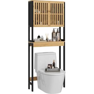 Homcom Mobile Sopra WC con Armadietto 2 Ante a Doghe e Ripiano Aperto, 60x21.5x172cm, Colore Legno Aosom