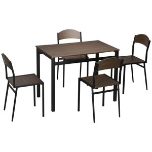 Homcom Set da Pranzo da 5 Pezzi con 1 Tavolo Rettangolare 100x63x76.5 cm e 4 Sedie 45x40x82 cm, in Acciaio e MDF, Nero e Rovere