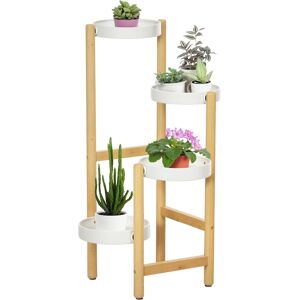Outsunny Porta Piante da Interno ed Esterno, 4 Ripiani a Vassoio e Struttura in Bambù, 28x28x80 cm, Bianco