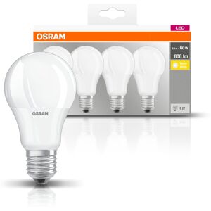 Osram Set da 4 lampadine LED, E27 goccia, smerigliato, luce calda, 8.5W= 806LM (equiv 60 W), 300°,