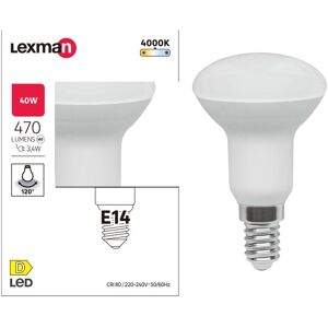 LEXMAN Lampadina LED, E14 faretto, trasparente, luce naturale, 3.4W= 470LM (equiv 40 W), 120°,