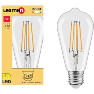 LEXMAN Lampadina LED filamento, E27 faretto, trasparente, luce calda, 7.8W= 1055LM (equiv 75 W), 330°,