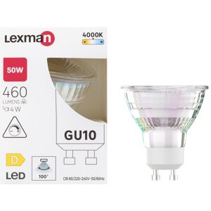 LEXMAN Lampadina LED, GU10 faretto, trasparente, luce naturale, 4W= 460LM (equiv 50 W), 100° dimmerabile,