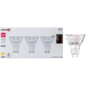 LEXMAN Set da 3 lampadine LED, GU10 faretto, trasparente, luce naturale, 3.9W= 450LM (equiv 50 W), 100°,