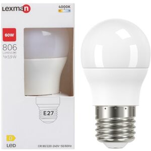 LEXMAN Lampadina LED, E27 sferico, smerigliato, luce naturale, 5.9W= 806LM (equiv 60 W), 240°,
