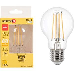 LEXMAN Lampadina LED, E27 goccia, trasparente, luce calda, 7.3W= 806LM (equiv 60 W), 330°,