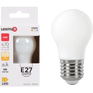 LEXMAN Lampadina LED, E27 sferico, opaco, luce naturale, 4.2W= 470LM (equiv 40 W), 330°,