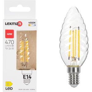 LEXMAN Lampadina LED, E14 torciglione, trasparente, luce naturale, 3.4W= 470LM (equiv 40 W), 330°,