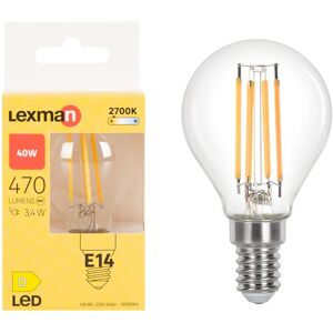 LEXMAN Lampadina LED, E14 sferico, trasparente, luce calda, 3.4W= 470LM (equiv 40 W), 330°,