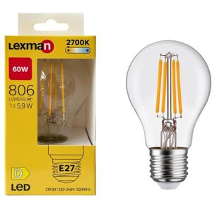LEXMAN Lampadina LED filamento, E27 goccia, trasparente, luce calda, 5.9W= 806LM (equiv 60 W), 330°,