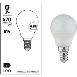 Leroy Merlin Lampadina LED, E14 sferico, trasparente, luce naturale, 4.9W= 470LM (equiv 40 W), 240°