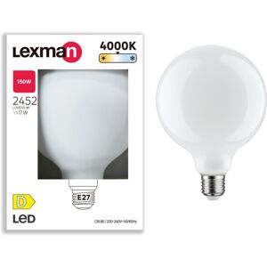 LEXMAN Lampadina LED filamento, E27 globo, opaco, luce naturale, 17W= 2452 LM (equiv 150 W), 330°,