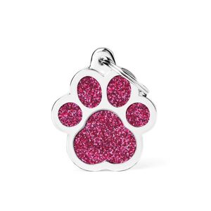 MyFamily Medaglietta per Cani Personalizzabile Zampa Glitter Shine Rosa L