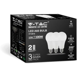 V-Tac Vt-2015 Lampadina Led E27 Smd A65 15w E27 Bianco Naturale 4000k Kit 3 Pezzi - Sku 212820