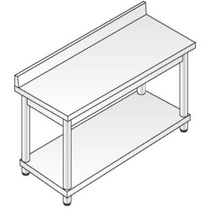 ACA Sistemi Tavolo Acciaio Inox AISI 304 Dim. 120x60x85 cm Gamba Tonda con Alzatina