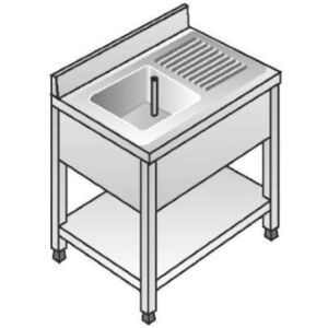 ACA Sistemi Lavello Acciaio Inox AISI 304 1 Vasca DX Sgocciolatoio SX Dim. 100x70x85 cm con Alzatina