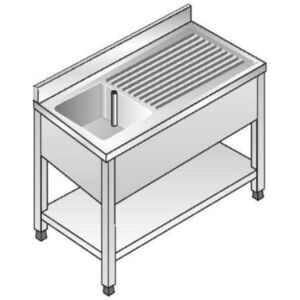 ACA Sistemi Lavello Acciaio Inox AISI 304 1 Vasca DX Sgocciolatoio SX Dim. 140x70x85 cm con Alzatina