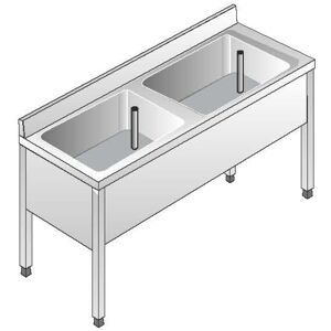 ACA Sistemi Lavello Acciaio Inox AISI 304 2 Vasche Dim. 140x70x85 cm con Alzatina senza Ripiano