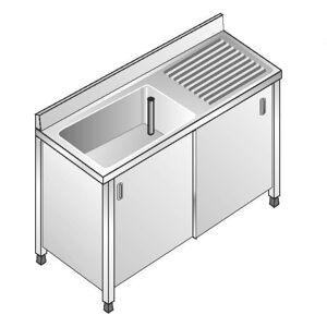 ACA Sistemi Lavello Inox Armadiato AISI 304 1 Vasca SX Sgocciolatoio DX Dim. 120x60x85 cm con Alzatina