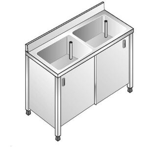 ACA Sistemi Lavello Inox Armadiato AISI 304 2 Vasche Dim. 140x60x85 cm con Alzatina