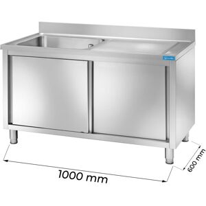 Lavello armadiato in acciaio inox con 1 vasca e gocciolatoio a destra L1000xP600xH850 mm linea premium