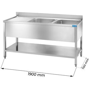 Lavello aperto in acciaio inox con 2 vasche e gocciolatoio a sinistra L1900xP700xH850 mm linea premium