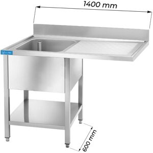 Lavello aperto in acciaio inox con vano per lavastoviglie con 1 vasca e gocciolatoio a destra L1400xP600xH850 mm linea premium