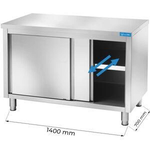 Tavolo armadiato passante in acciaio inox senza alzatina L1400xP700xH850 mm linea premium